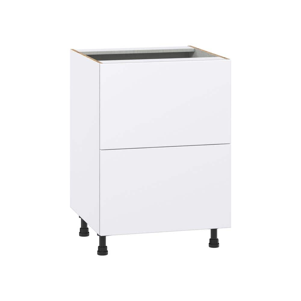 J COLLECTION Fairhope Bright White Slab Assembled Base Kitchen Cabinet with 2 Drawers (24 in. W x 34.5 in. H x 24 in. D)