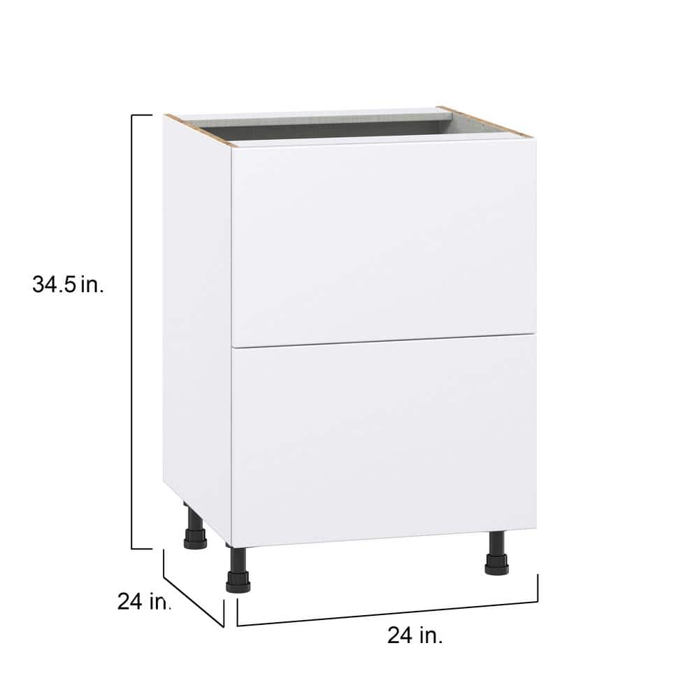 J COLLECTION Fairhope Bright White Slab Assembled Base Kitchen Cabinet with 2 Drawers (24 in. W x 34.5 in. H x 24 in. D)