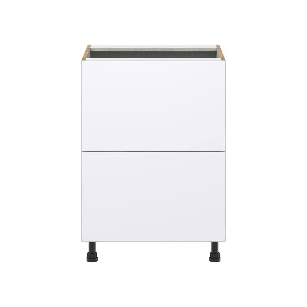 J COLLECTION Fairhope Bright White Slab Assembled Base Kitchen Cabinet with 2 Drawers (24 in. W x 34.5 in. H x 24 in. D)