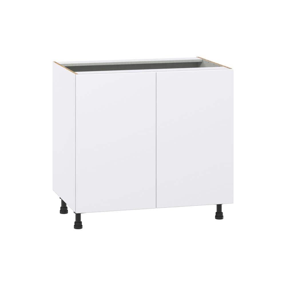J COLLECTION Fairhope Bright White Slab Assembled Base Kitchen Cabinet with Full Height Doors (36 in. W x 34.5 in. H x 24 in. D)