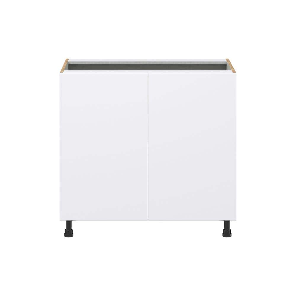 J COLLECTION Fairhope Bright White Slab Assembled Base Kitchen Cabinet with Full Height Doors (36 in. W x 34.5 in. H x 24 in. D)