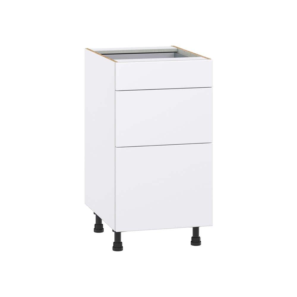 J COLLECTION Fairhope Bright White Slab Assembled Base Kitchen Cabinet with 3 Drawers (18 in. W x 34.5 in. H x 24 in. D)