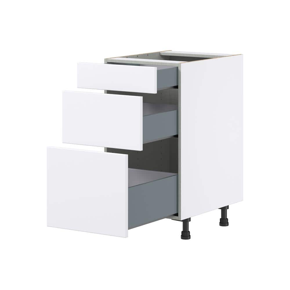 J COLLECTION Fairhope Bright White Slab Assembled Base Kitchen Cabinet with 3 Drawers (18 in. W x 34.5 in. H x 24 in. D)