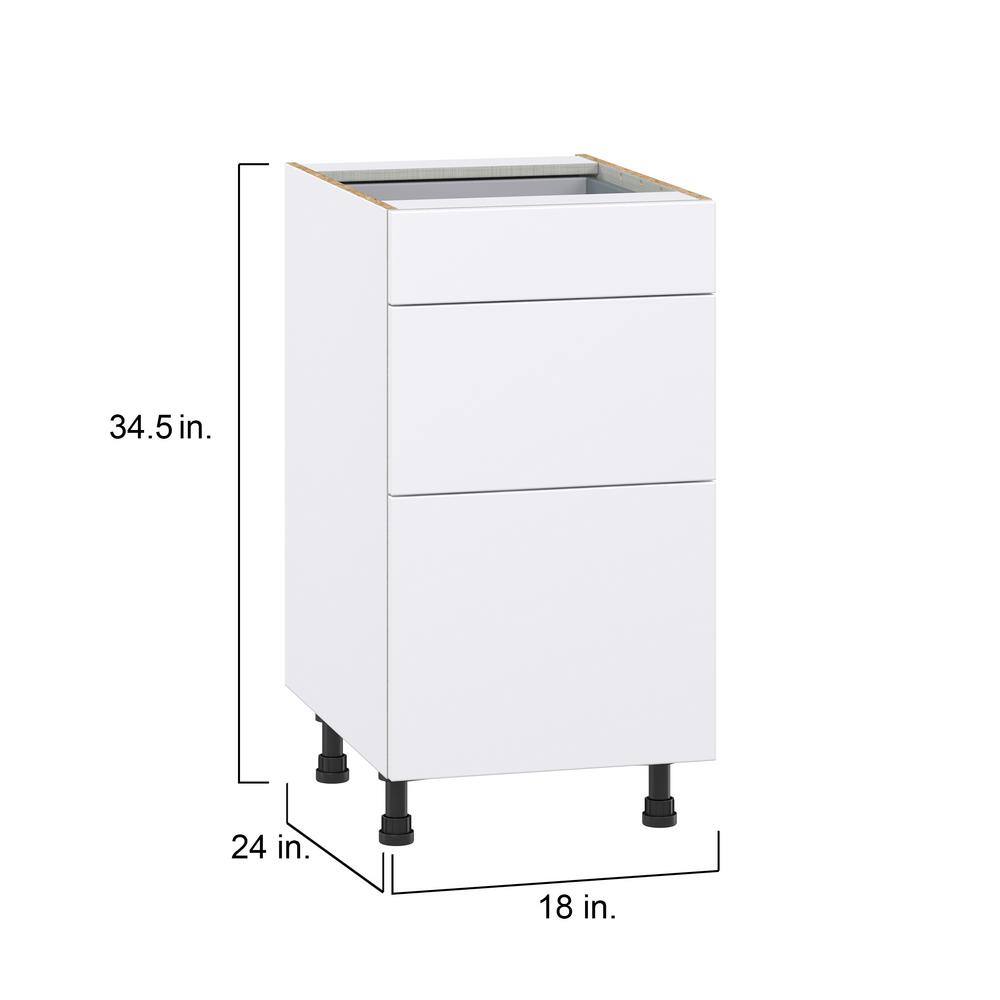 J COLLECTION Fairhope Bright White Slab Assembled Base Kitchen Cabinet with 3 Drawers (18 in. W x 34.5 in. H x 24 in. D)
