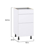 J COLLECTION Fairhope Bright White Slab Assembled Base Kitchen Cabinet with 3 Drawers (18 in. W x 34.5 in. H x 24 in. D)