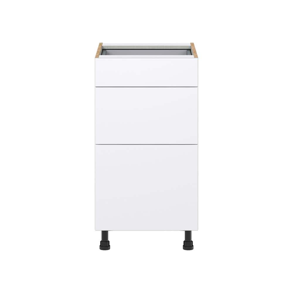 J COLLECTION Fairhope Bright White Slab Assembled Base Kitchen Cabinet with 3 Drawers (18 in. W x 34.5 in. H x 24 in. D)
