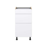 J COLLECTION Fairhope Bright White Slab Assembled Base Kitchen Cabinet with 3 Drawers (18 in. W x 34.5 in. H x 24 in. D)