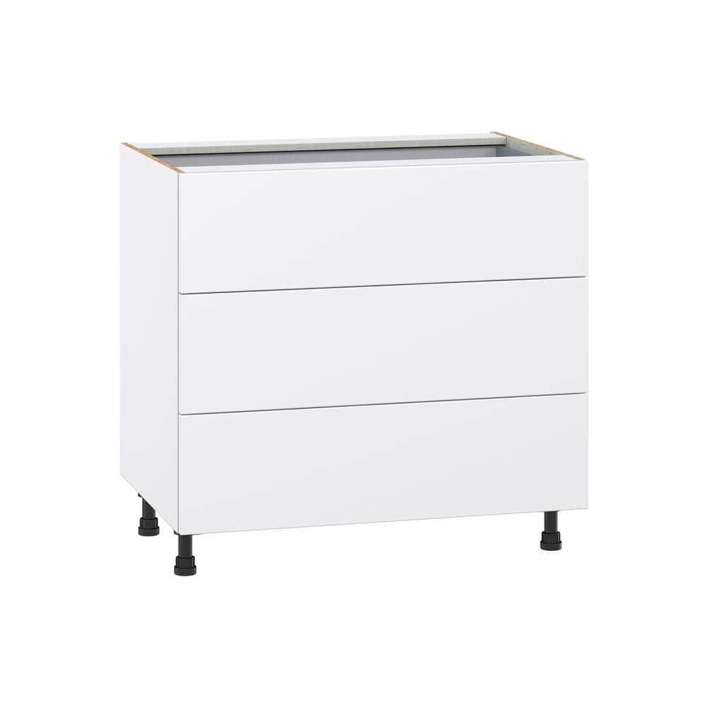 J COLLECTION Fairhope Bright White Slab Assembled Base Kitchen Cabinet with 4 Drawers (36 in. W x 34.5 in. H x 24 in. D)