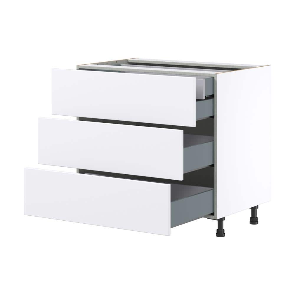 J COLLECTION Fairhope Bright White Slab Assembled Base Kitchen Cabinet with 4 Drawers (36 in. W x 34.5 in. H x 24 in. D)