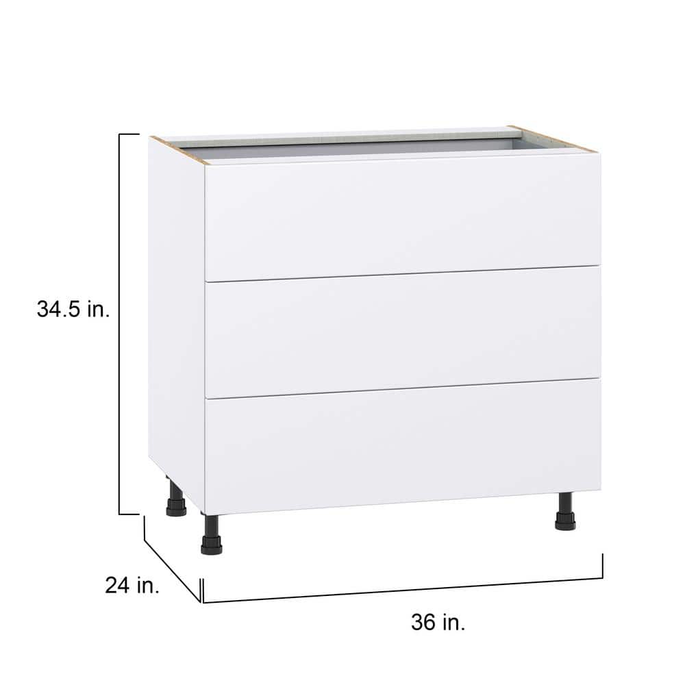 J COLLECTION Fairhope Bright White Slab Assembled Base Kitchen Cabinet with 4 Drawers (36 in. W x 34.5 in. H x 24 in. D)