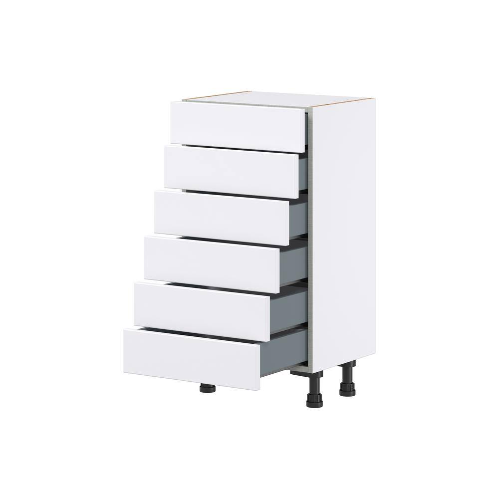 J COLLECTION Fairhope Bright White Slab Assembled Shallow Base Kitchen Cabinet with Drawers (18 in. W x 34.5 in. H x 14 in. D)