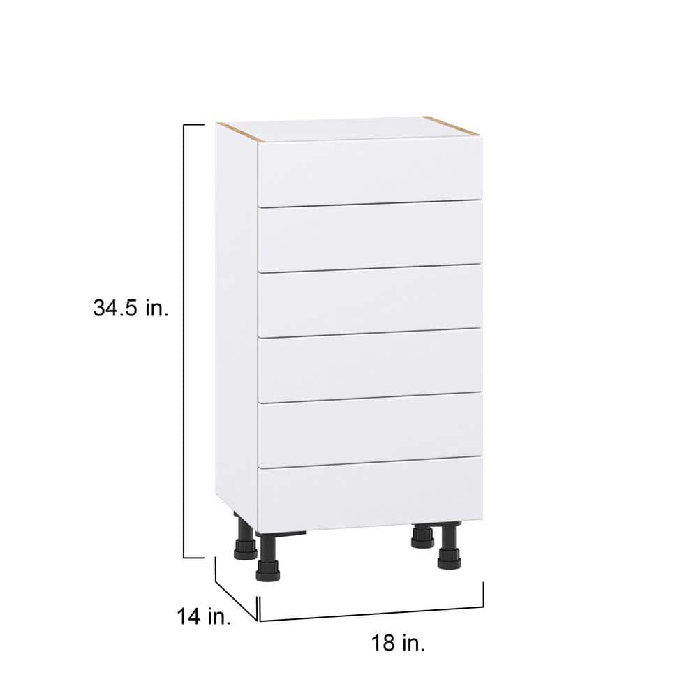 J COLLECTION Fairhope Bright White Slab Assembled Shallow Base Kitchen Cabinet with Drawers (18 in. W x 34.5 in. H x 14 in. D)
