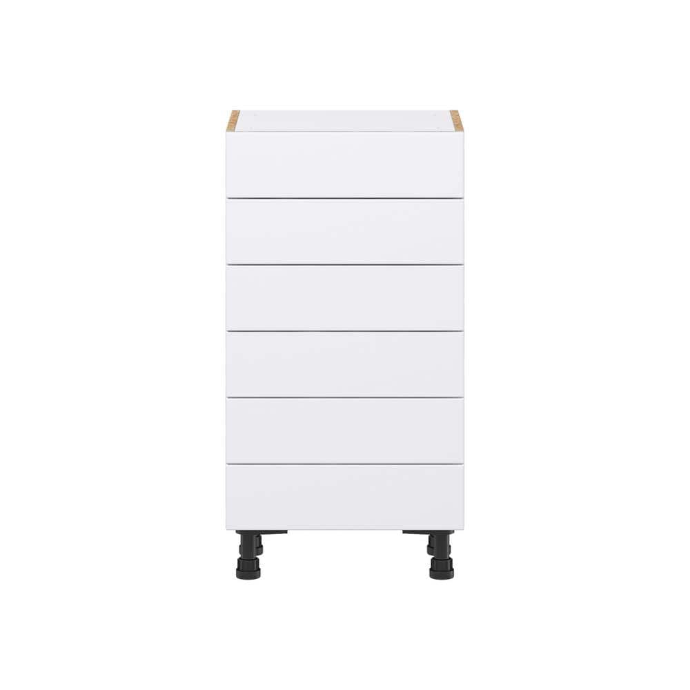 J COLLECTION Fairhope Bright White Slab Assembled Shallow Base Kitchen Cabinet with Drawers (18 in. W x 34.5 in. H x 14 in. D)