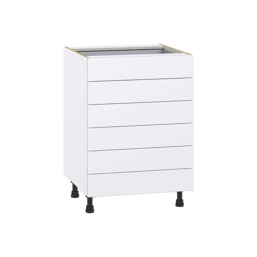 J COLLECTION Fairhope Bright White Slab Assembled Base Kitchen Cabinet with 6 Drawers (24 in. W x 34.5 in. H x 24 in. D)