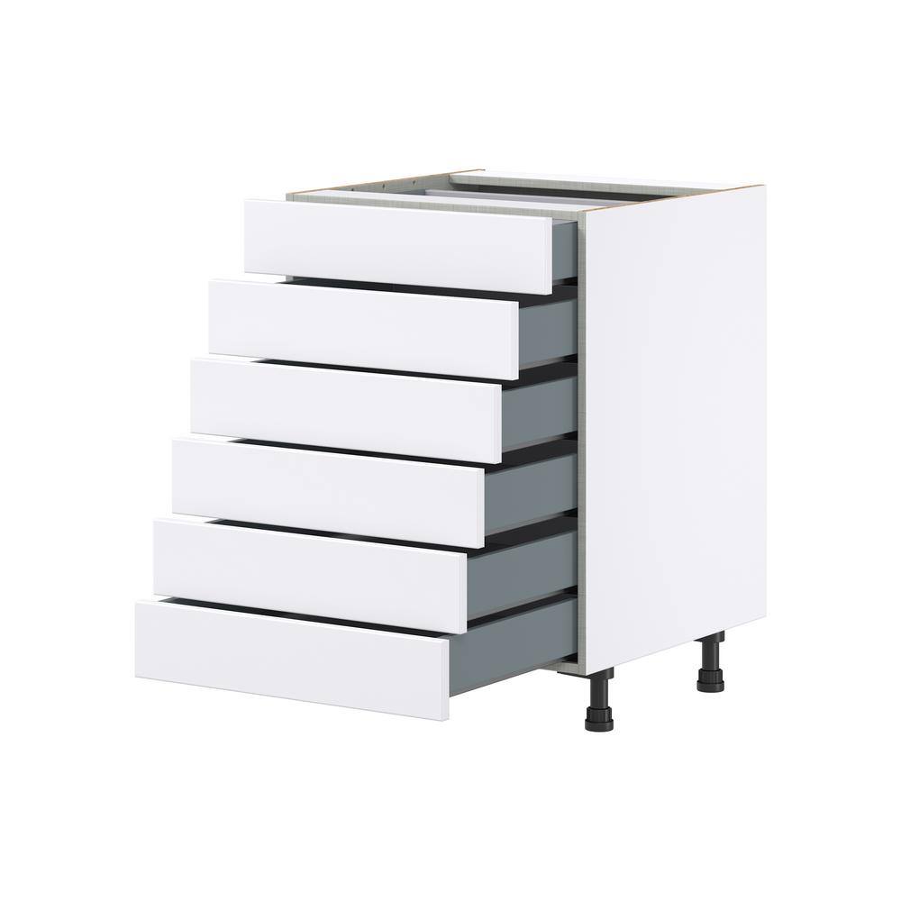 J COLLECTION Fairhope Bright White Slab Assembled Base Kitchen Cabinet with 6 Drawers (24 in. W x 34.5 in. H x 24 in. D)
