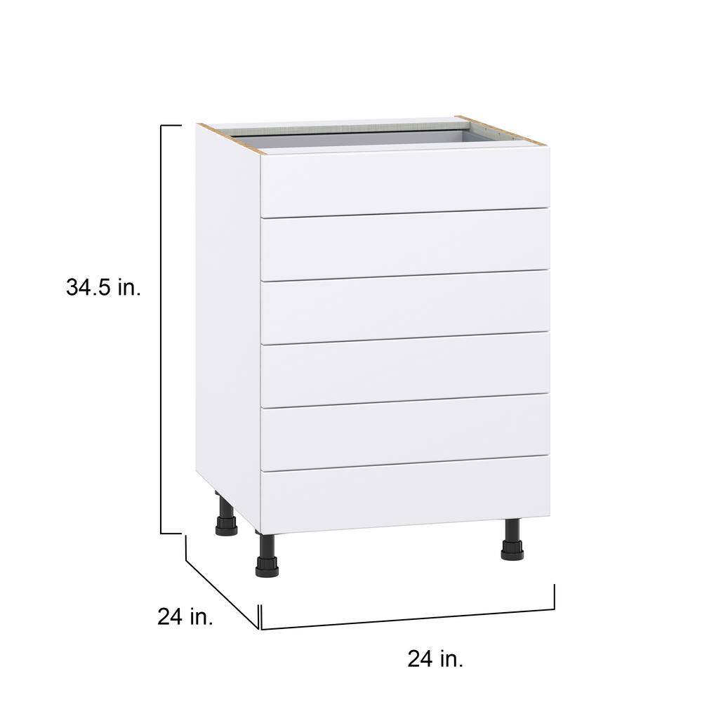 J COLLECTION Fairhope Bright White Slab Assembled Base Kitchen Cabinet with 6 Drawers (24 in. W x 34.5 in. H x 24 in. D)