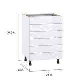 J COLLECTION Fairhope Bright White Slab Assembled Base Kitchen Cabinet with 6 Drawers (24 in. W x 34.5 in. H x 24 in. D)