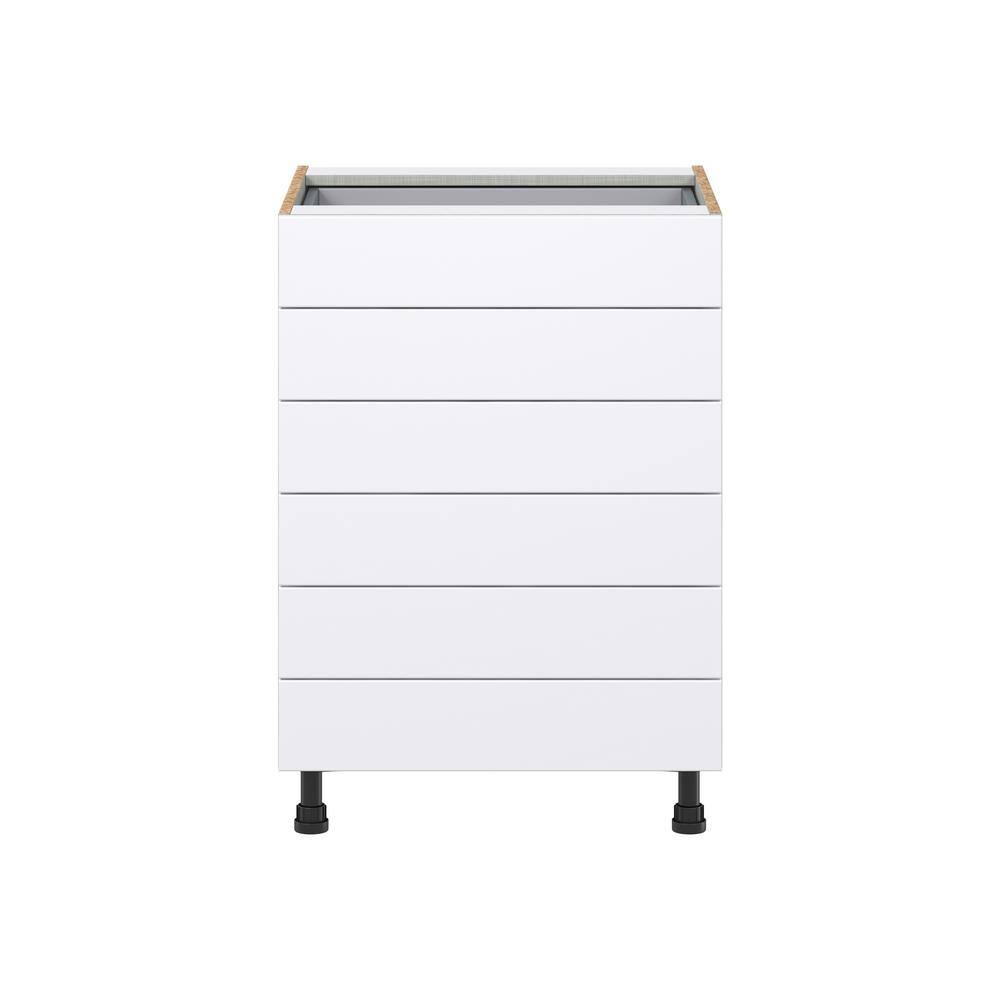 J COLLECTION Fairhope Bright White Slab Assembled Base Kitchen Cabinet with 6 Drawers (24 in. W x 34.5 in. H x 24 in. D)