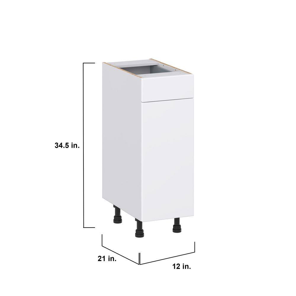 J COLLECTION Fairhope Bright White Slab Assembled Vanity Base Cabinet with 1 Drawer (12 in. W x 34.5 in. H x 21 in. D)