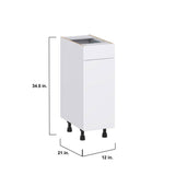 J COLLECTION Fairhope Bright White Slab Assembled Vanity Base Cabinet with 1 Drawer (12 in. W x 34.5 in. H x 21 in. D)