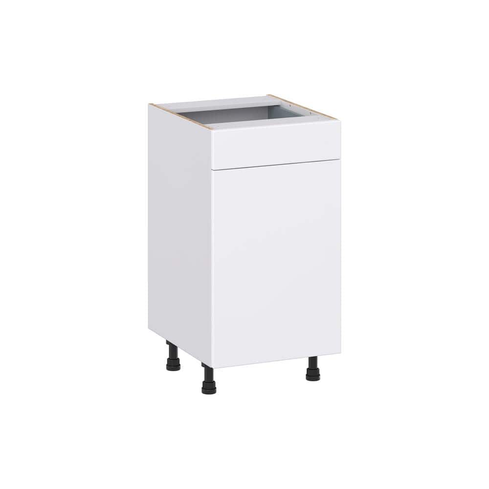 J COLLECTION Fairhope Bright White Slab Assembled Vanity Base Cabinet with 1 Drawer (18 in. W x 34.5 in. H x 21 in. D)