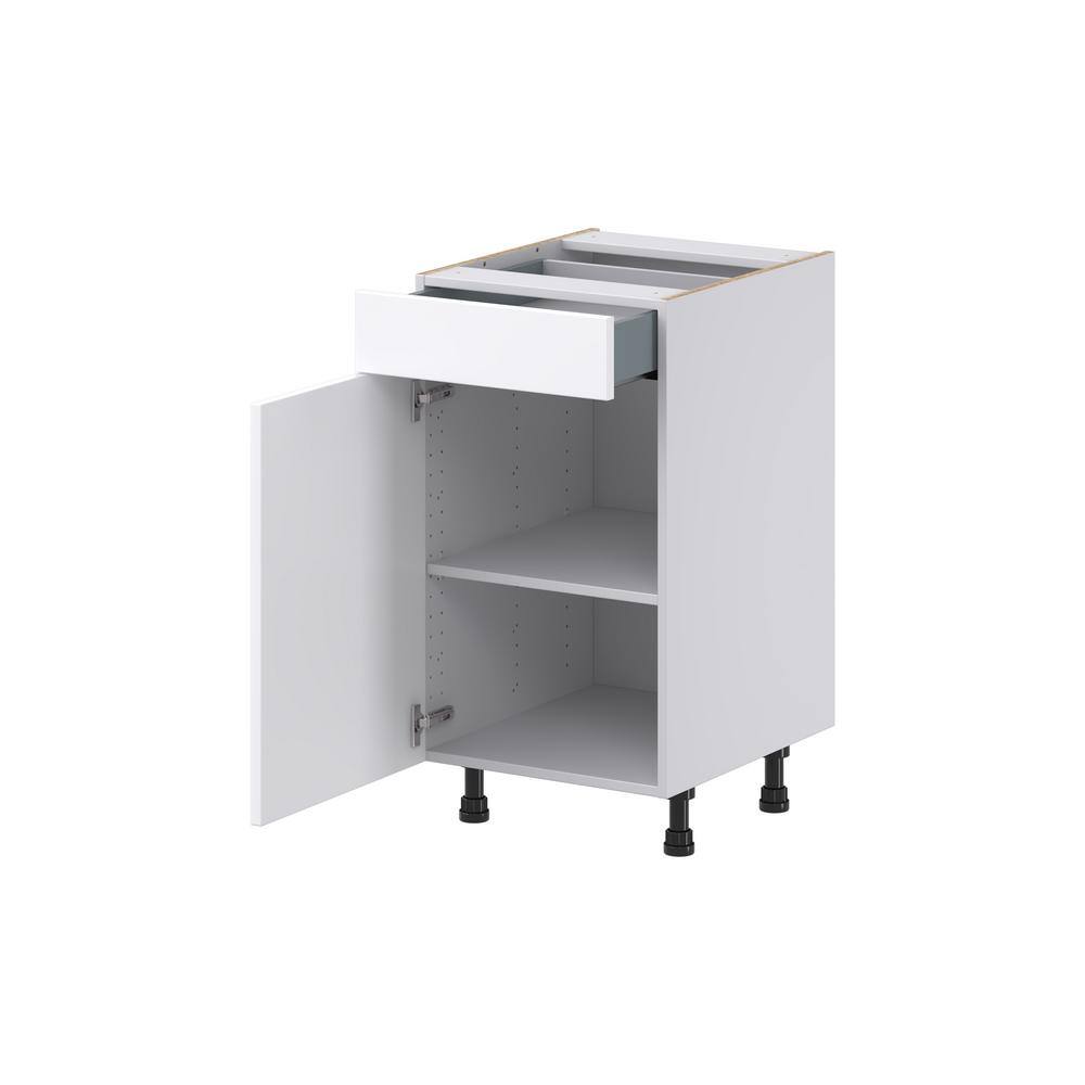 J COLLECTION Fairhope Bright White Slab Assembled Vanity Base Cabinet with 1 Drawer (18 in. W x 34.5 in. H x 21 in. D)