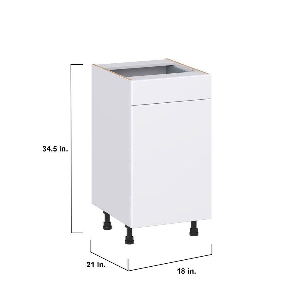 J COLLECTION Fairhope Bright White Slab Assembled Vanity Base Cabinet with 1 Drawer (18 in. W x 34.5 in. H x 21 in. D)