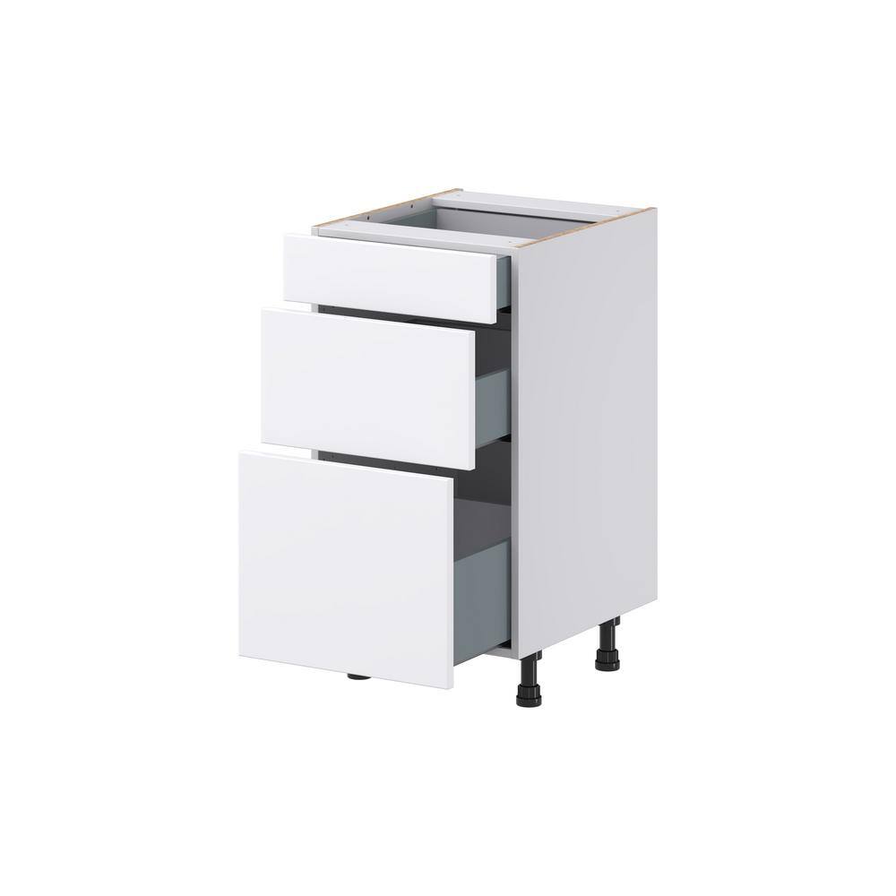 J COLLECTION Fairhope Bright White Slab Assembled Vanity Drawer Base Cabinet with 3 Drawers (18 in. W x 34.5 in. H x 21 in. D)