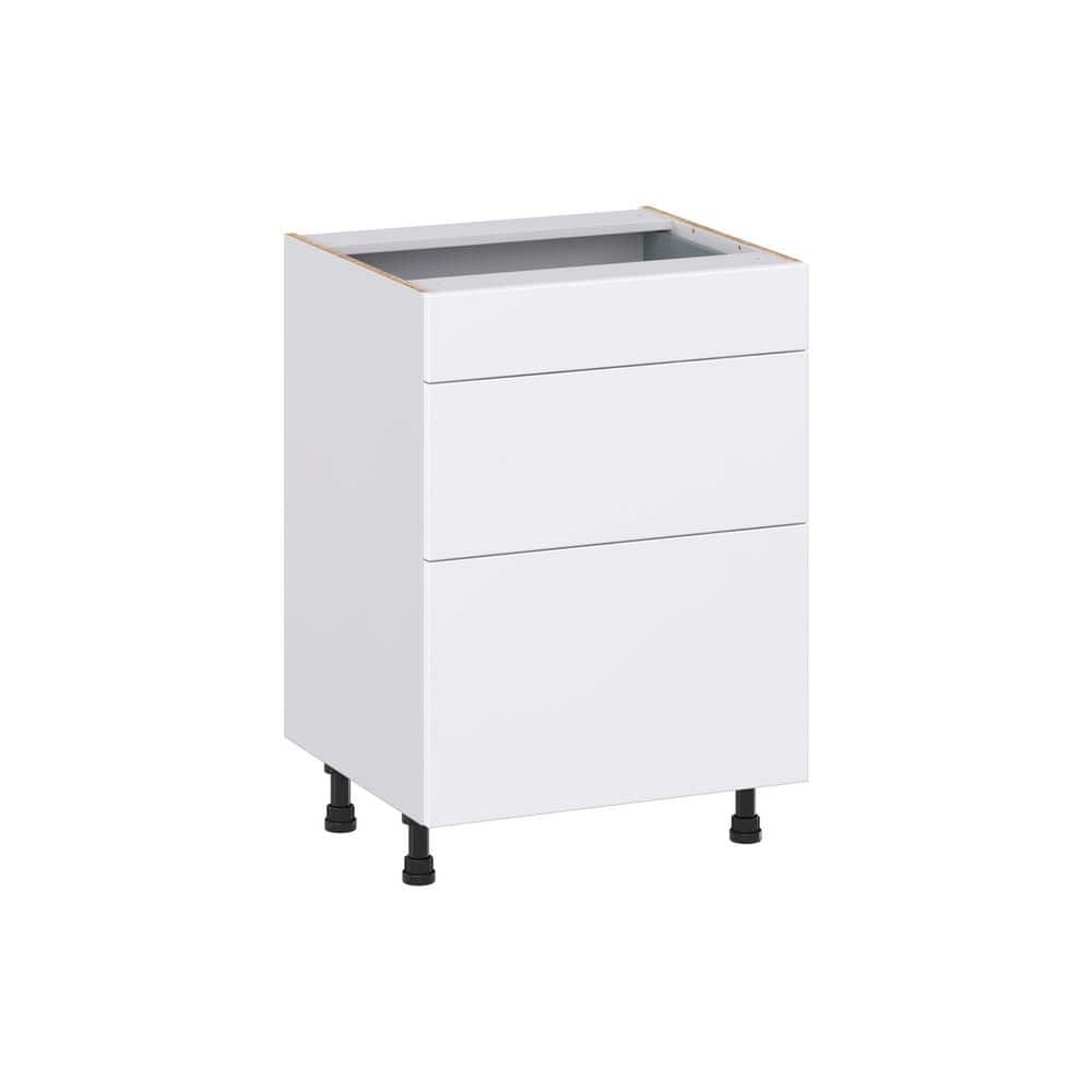 J COLLECTION Fairhope Bright White Slab Assembled Vanity Drawer Base Cabinet with 3 Drawers (24 in. W x 34.5 in. H x 21 in. D)