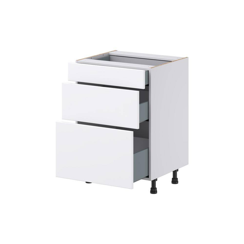 J COLLECTION Fairhope Bright White Slab Assembled Vanity Drawer Base Cabinet with 3 Drawers (24 in. W x 34.5 in. H x 21 in. D)