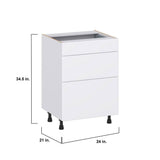 J COLLECTION Fairhope Bright White Slab Assembled Vanity Drawer Base Cabinet with 3 Drawers (24 in. W x 34.5 in. H x 21 in. D)