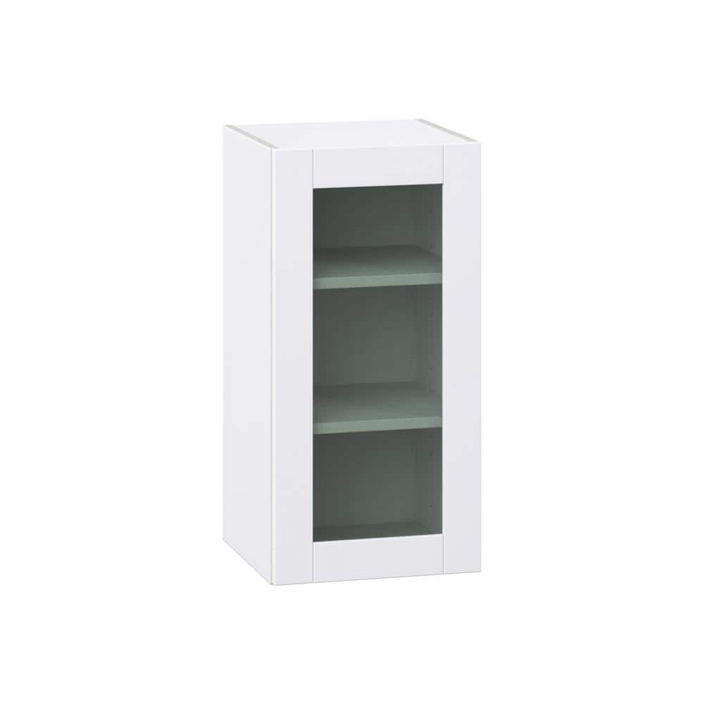 J COLLECTION Bright White Shaker Assembled Wall Kitchen Cabinet with Glass Door (15 in. W x 30 in. H x 14 in. D)
