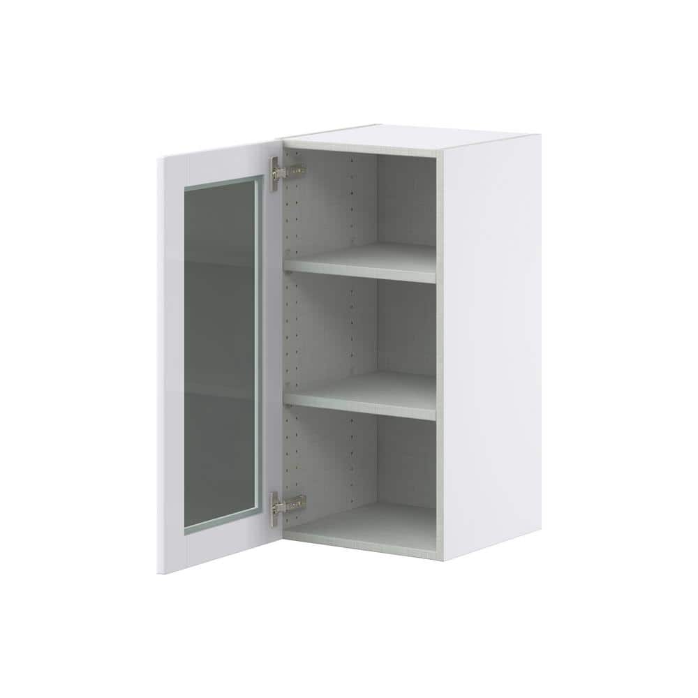 J COLLECTION Bright White Shaker Assembled Wall Kitchen Cabinet with Glass Door (15 in. W x 30 in. H x 14 in. D)