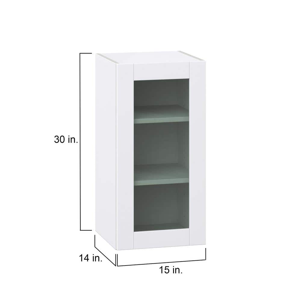J COLLECTION Bright White Shaker Assembled Wall Kitchen Cabinet with Glass Door (15 in. W x 30 in. H x 14 in. D)