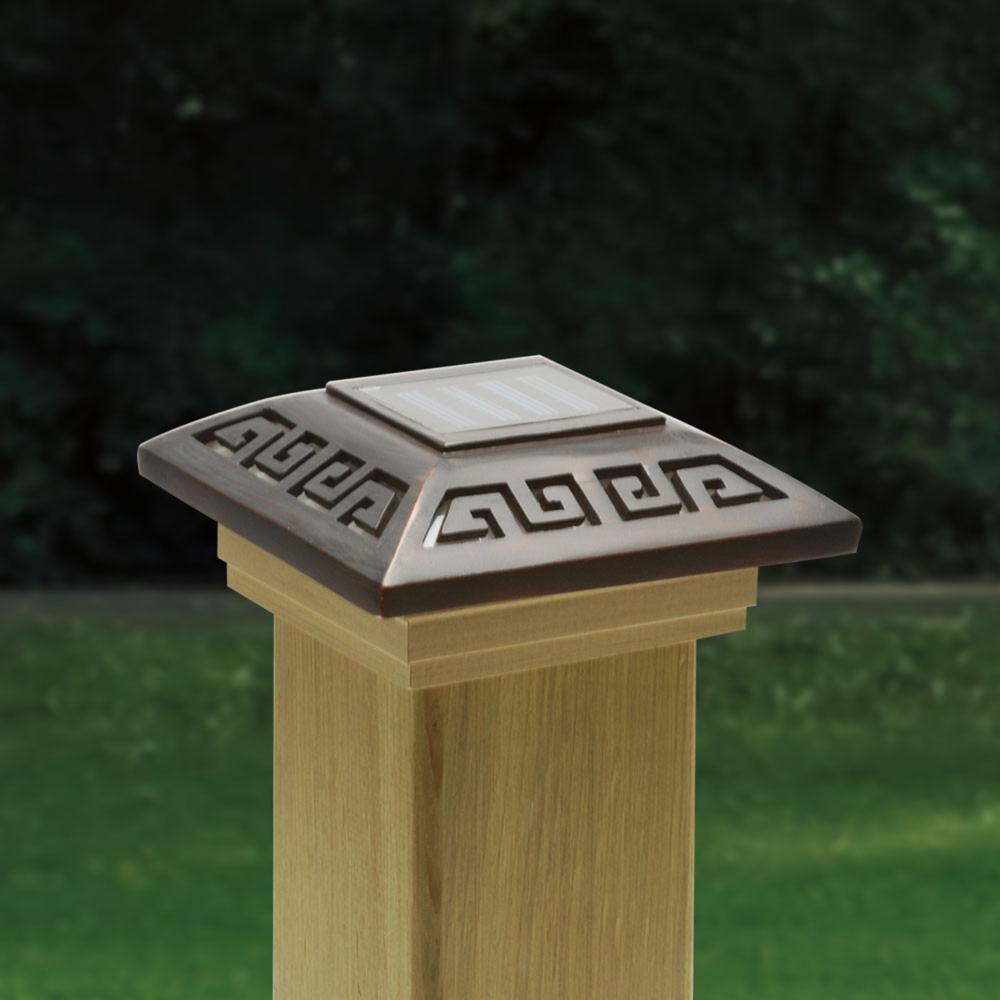 Deckorators 4 in. x 4 in. Bronze Labyrinth Solar LED Post Cap