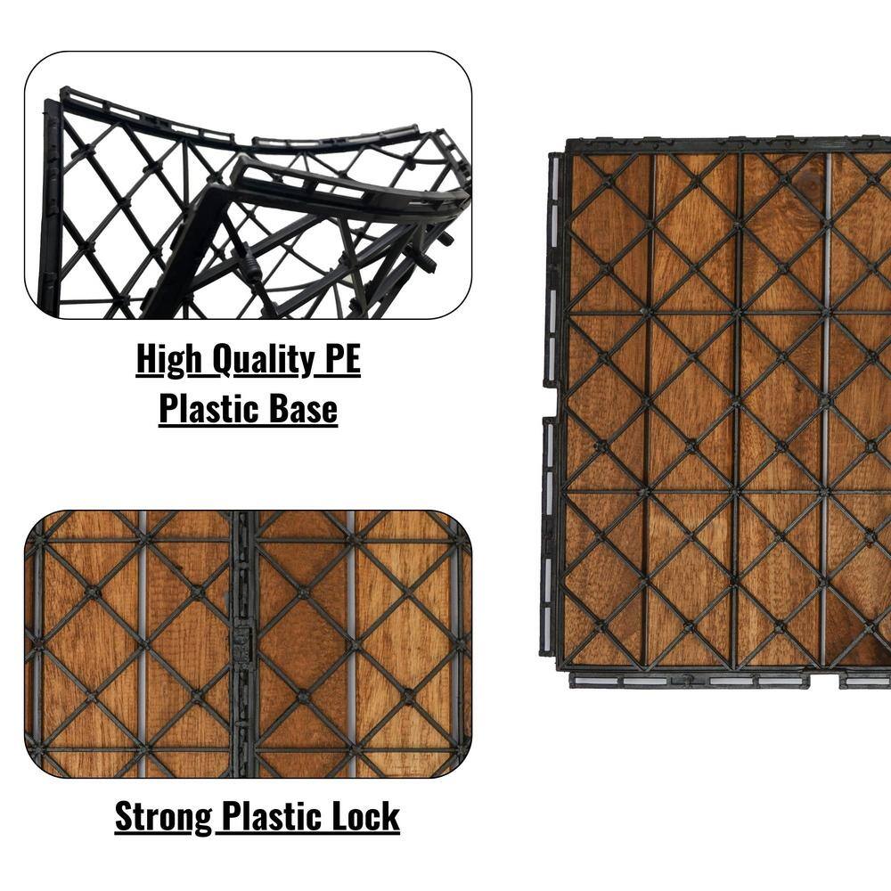 GOGEXX 12 in. x 12 in. Brown Striped Pattern Acacia Wood Interlocking Flooring Deck Tiles Square Outdoor Patio Pack of 30 Tiles