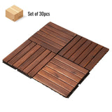 GOGEXX 12 in. x 12 in. Brown Striped Pattern Acacia Wood Interlocking Flooring Deck Tiles Square Outdoor Patio Pack of 30 Tiles
