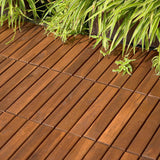 GOGEXX 12 in. x 12 in. Brown Striped Pattern Acacia Wood Interlocking Flooring Deck Tiles Square Outdoor Patio Pack of 30 Tiles