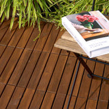 GOGEXX 12 in. x 12 in. Brown Striped Pattern Acacia Wood Interlocking Flooring Deck Tiles Square Outdoor Patio Pack of 30 Tiles