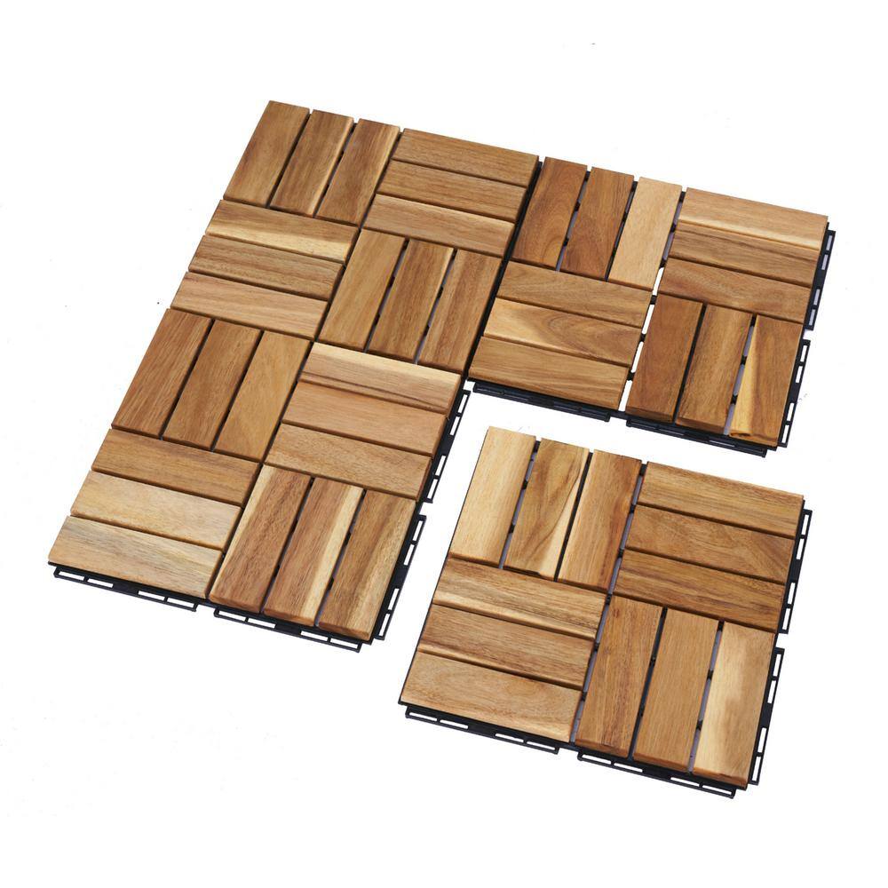 GOGEXX 12 in. x 12 in. Square Acacia Wood Interlocking Flooring Deck Tiles Checker Pattern Patio in Brown (Pack of 20 Tiles)
