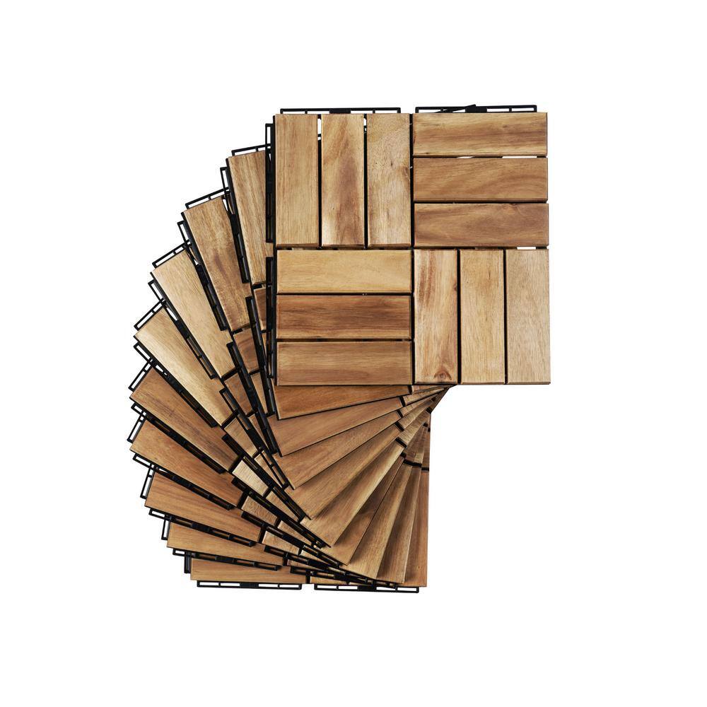 GOGEXX 12 in. x 12 in. Square Acacia Wood Interlocking Flooring Deck Tiles Checker Pattern For Patio Brown(Pack of 20 Tiles)