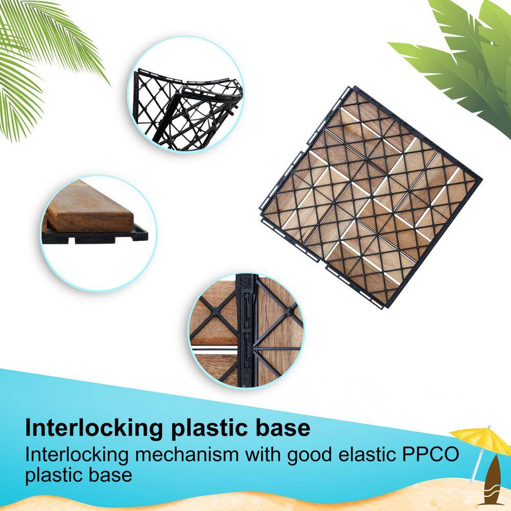 GOGEXX 12 in. x 12 in. Square Acacia Wood Interlocking Flooring Deck Tiles Checker Pattern For Patio Brown(Pack of 20 Tiles)