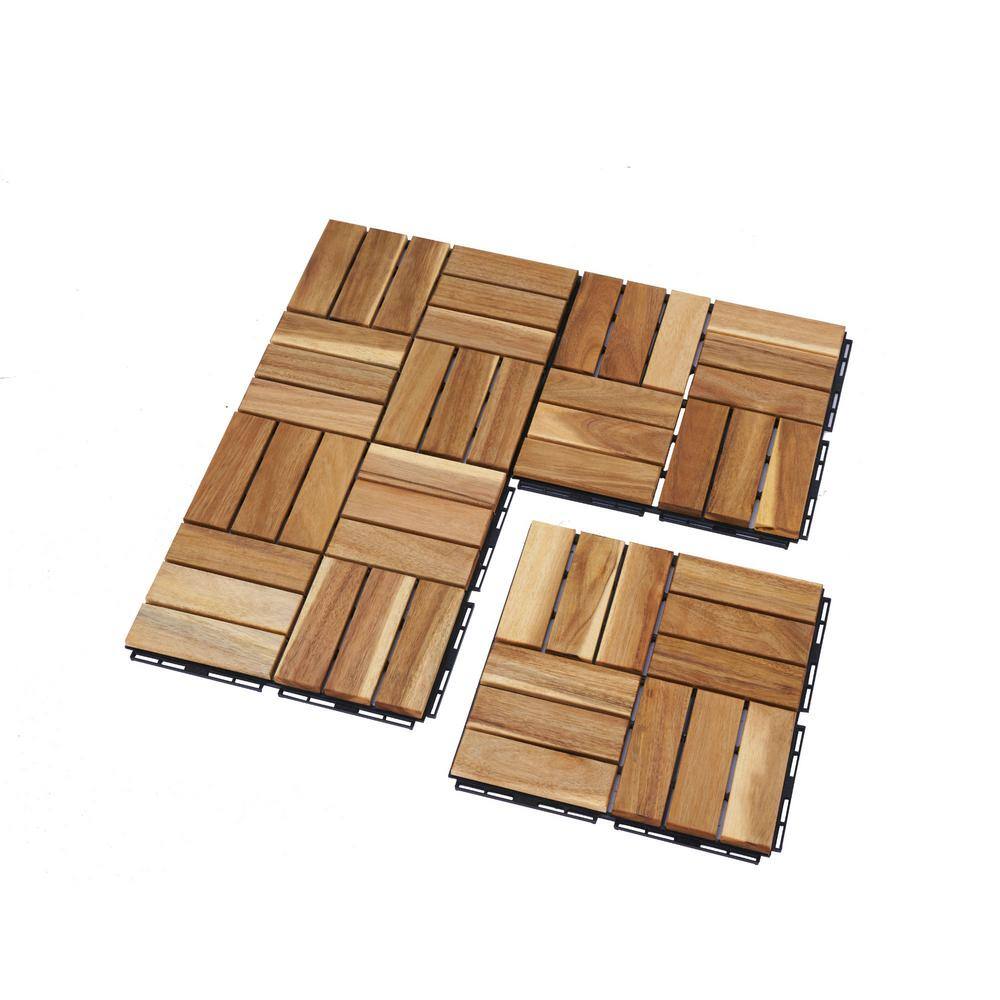 GOGEXX 12 in. x 12 in. Square Acacia Wood Interlocking Flooring Deck Tiles Checker Pattern For Patio Brown(Pack of 20 Tiles)