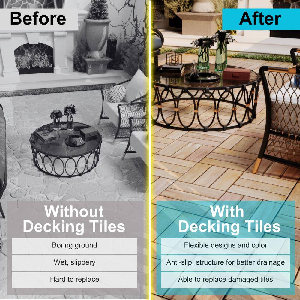 GOGEXX 12 in. x 12 in. Square Acacia Wood Interlocking Flooring Deck Tiles Checker Pattern For Patio Brown(Pack of 20 Tiles)