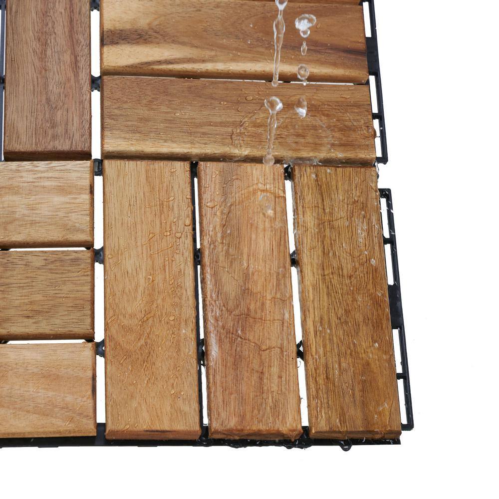 GOGEXX 12 in. x 12 in. Square Acacia Wood Interlocking Flooring Deck Tiles Checker Pattern For Patio Brown(Pack of 20 Tiles)