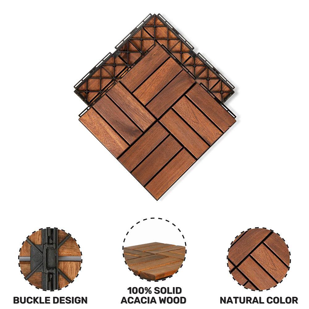 YOFE Brown Acacia Wood 3/4 in. T x 12 in. W Solid Hardwood Flooring Interlocking Deck Tiles - Checker Pattern(20 sqft/case)