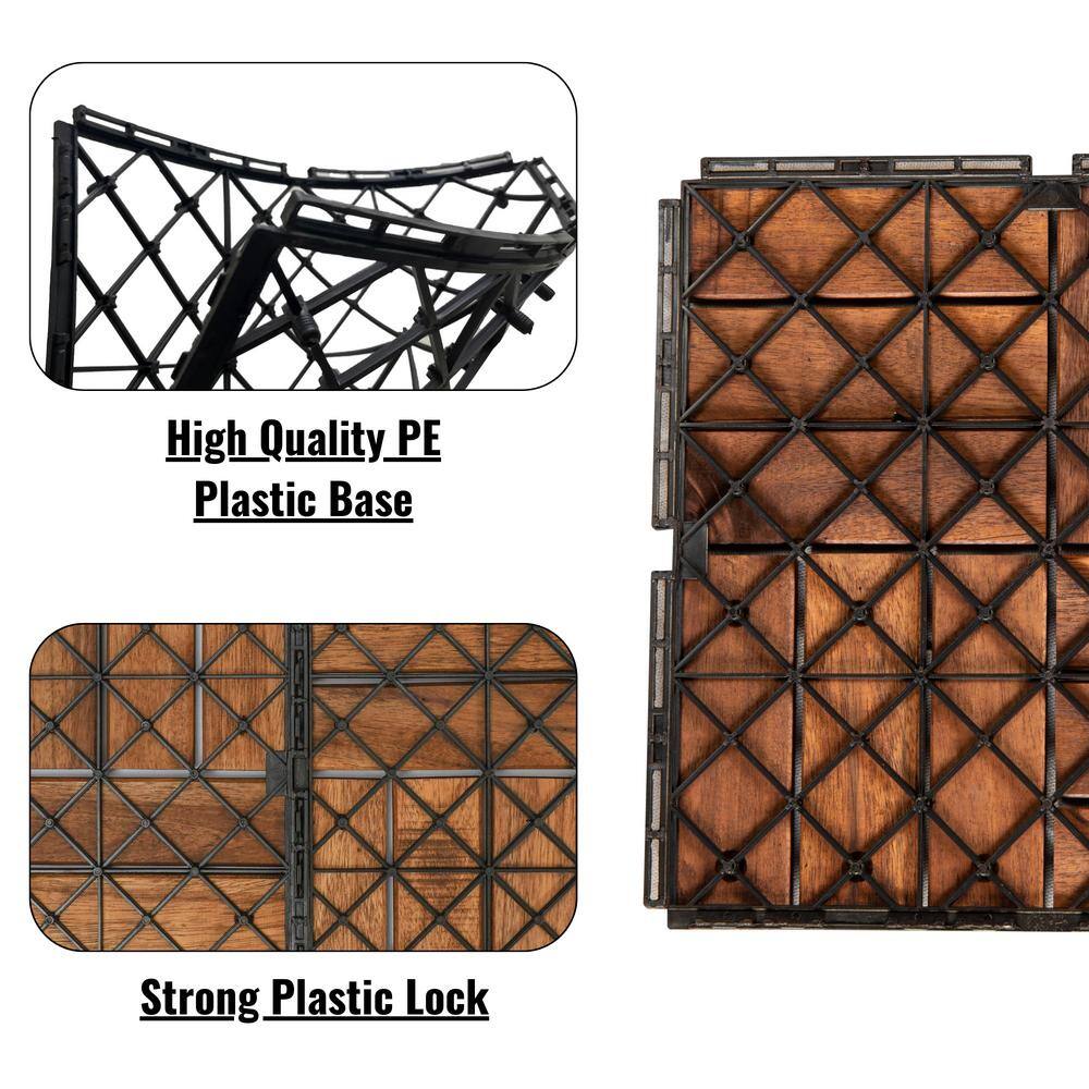 GOGEXX 12 in. x 12 in. Brown Square Acacia Wood Interlocking Flooring Deck Tiles Checker Pattern Outdoor (Pack of 20 Tiles)