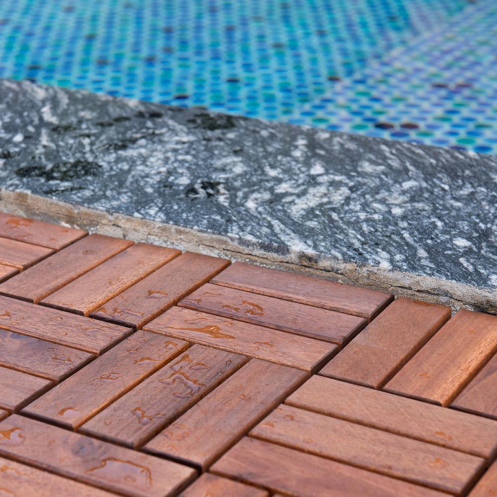 GOGEXX 12 in. x 12 in. Brown Square Acacia Wood Interlocking Flooring Deck Tiles Checker Pattern Outdoor (Pack of 20 Tiles)