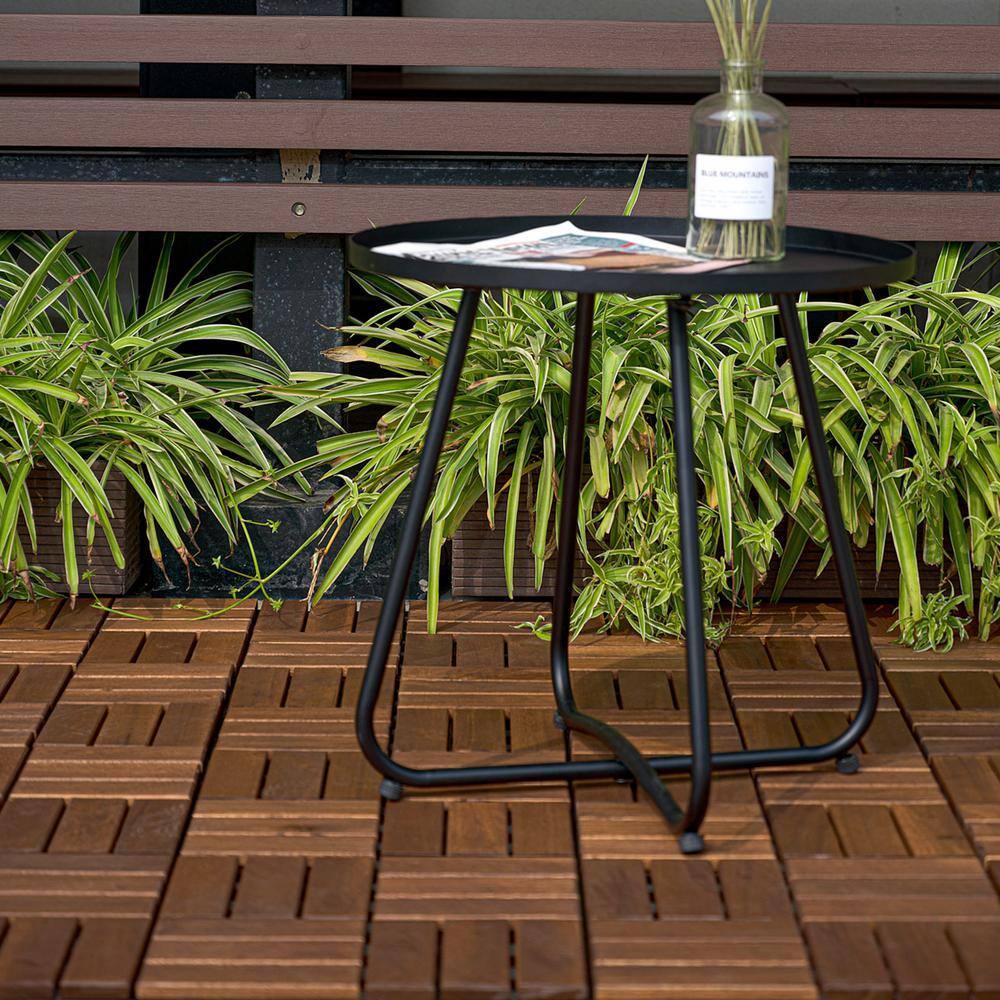 GOGEXX 12 in. x 12 in. Brown Square Acacia Wood Interlocking Flooring Deck Tiles Checker Pattern Outdoor (Pack of 20 Tiles)