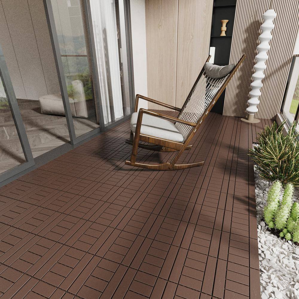 WRIGHTMASTER 1ft. x 1ft. Quick Deck Polypropylene Interlocking Deck Tile in Brown-4 (44 sq. ft. per Box)